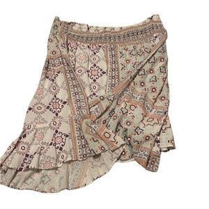 Bobi Black szS multi print off the shoulder bell sleeve crop blouse EUC